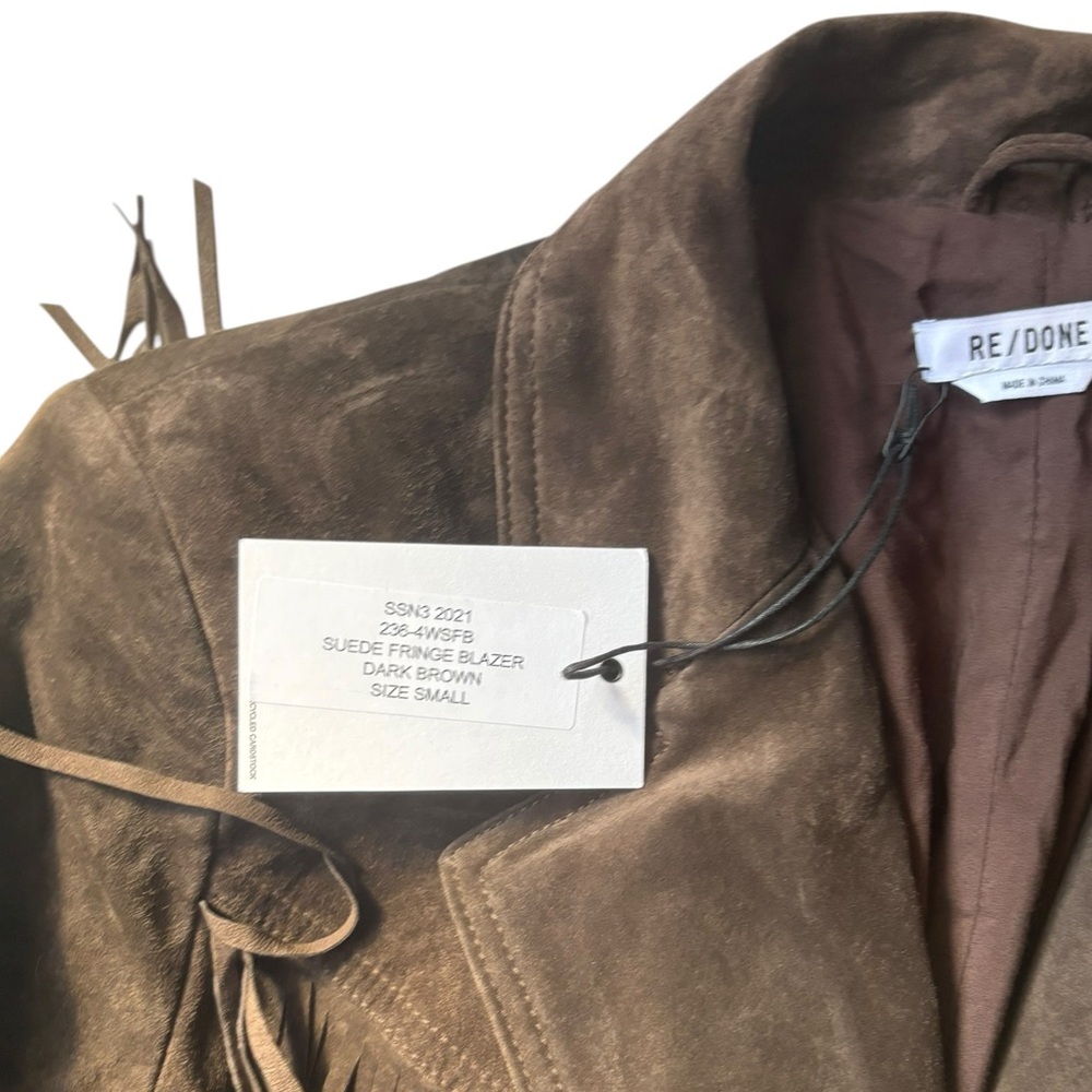 Re/Done Suede Fringe Blazer Jacket Brown Western NWT - Picture 4 of 12
